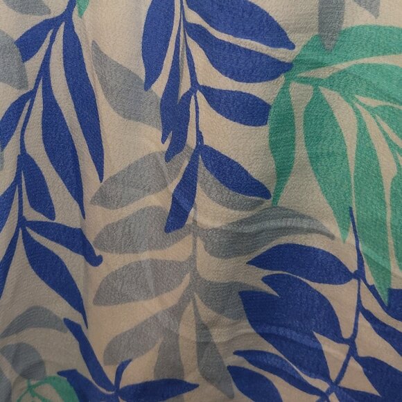 Sail to Sable Blue Palm Print Flutter Sleeve Ruffle Neck Top SIZE MEDIUM - Picture 5 of 5